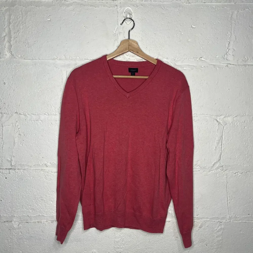 J. Crew Men's Salmon Pink‎ Cotton V-Neck Long Sleeve Sweater Size Medium